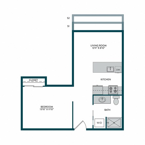Floor plan for studio, 1 bath, 547 sqft